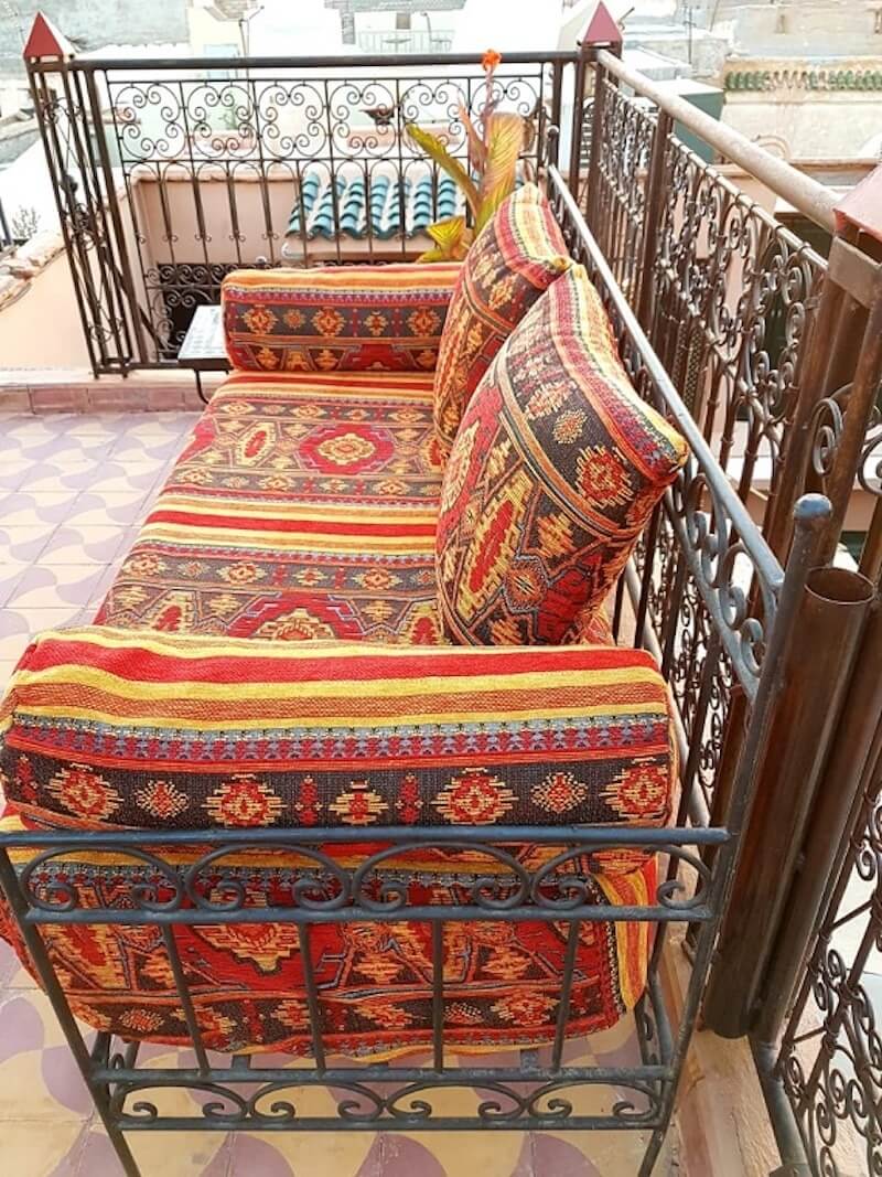 Ein guten Platz für Ihre Städtereise nach Marokk, die Dachterrasse im Riad La Maison Nomade